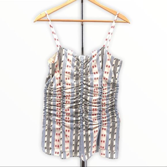 Carven Jacquard Printed Ruched Tank Top NWT size 4 Red White Blue - Picture 3 of 13